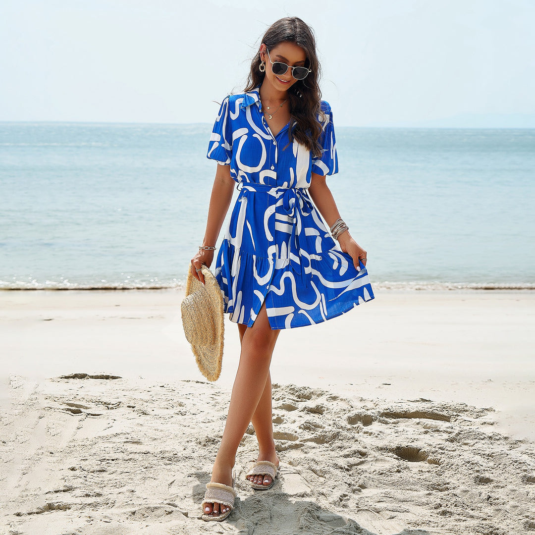 Dress Spring/Summer elegance printed short sleeve dress - Shaners Merchandise