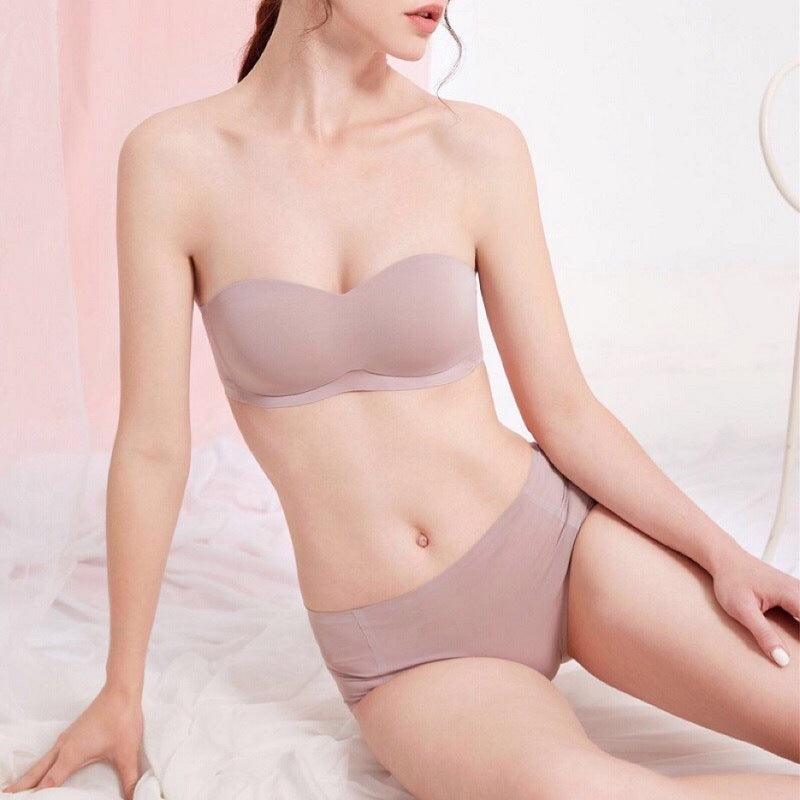 Seamless Tube Top Underwear Comfortable Thin Section 1/2 Cup Gather No Steel Ring Glossy Bra Underwear Set - Shaners Merchandise