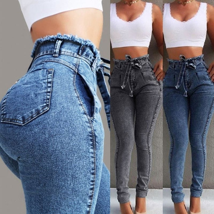 High Waist Jeans Women Streetwear Bandage Denim Plus Size Jeans Femme Pencil Pants Skinny Jeans - Shaners Merchandise