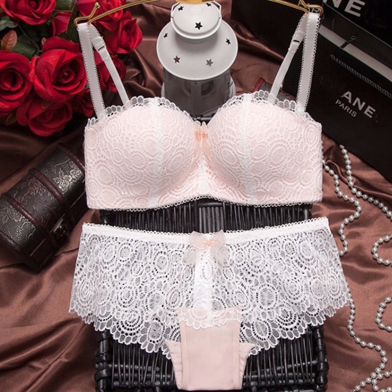 European Style Brand bra and panties adjustable push up lace thin thick women's underwear bow bra set - Shaners Merchandise