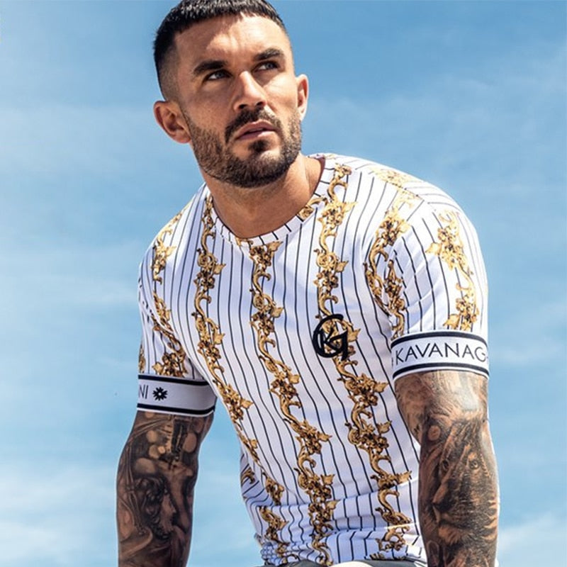 Casual Men T-shirt Stripe Summer Man Tshirt Fashion Tops Streetwear Male T-shirts Hip Hop - Shaners Merchandise