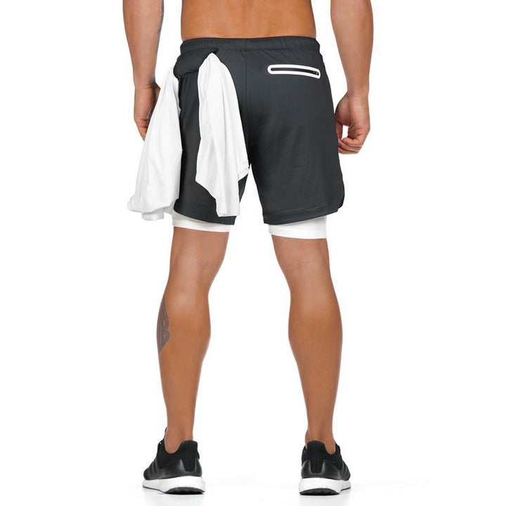 Men's 2 in 1 Joggers Shorts Security Pockets Leisure Sporting Shorts Built-in Pockets Hips Hiden Zipper Pockets Fitness Shorts