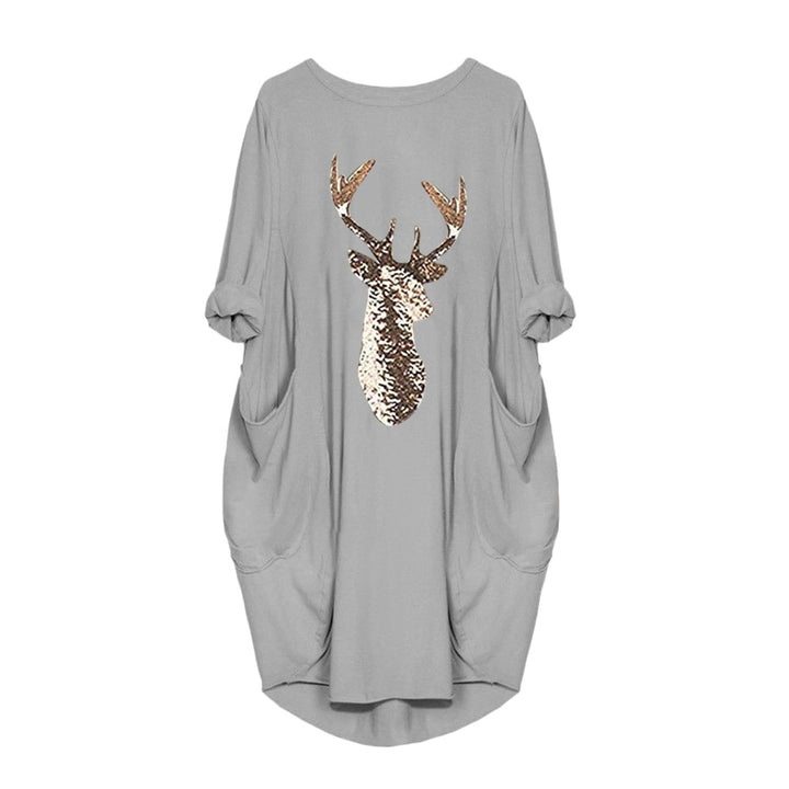 Women long sleeve dress harajuku casual knee-length dress s-5xl plus size dresses elbise christmas moose print party vestidos