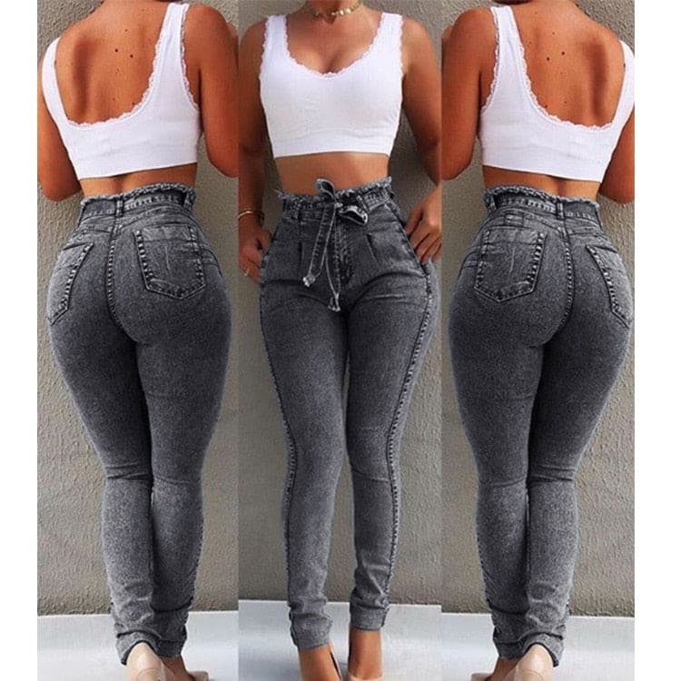 High Waist Jeans Women Streetwear Bandage Denim Plus Size Jeans Femme Pencil Pants Skinny Jeans - Shaners Merchandise