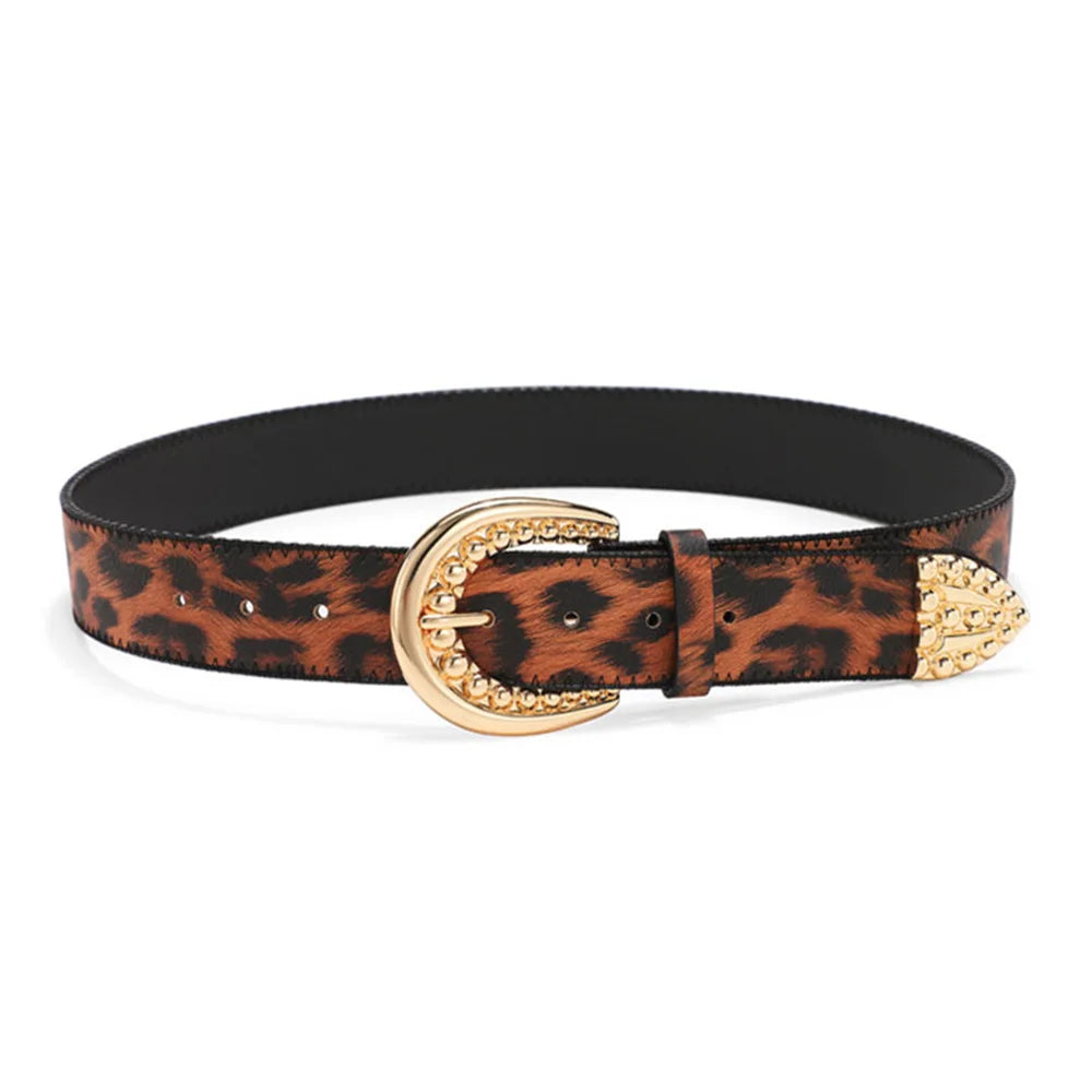 Ladies Good Quality PU Leather Belts Women's Casual Fashion Design Leopard Yellow Belt for Women Skirt