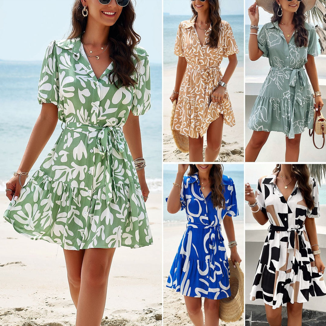 Dress Spring/Summer elegance printed short sleeve dress - Shaners Merchandise