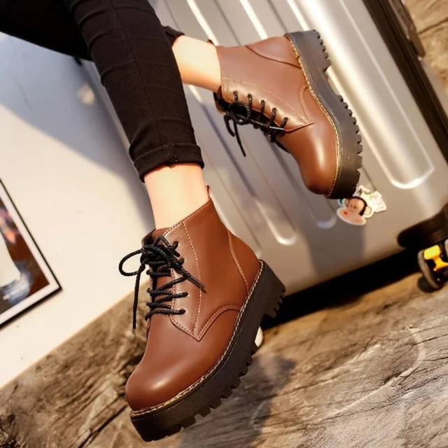 Autumn Winter Women Ankle Boots Platform Lace Up Casual Shoes Woman Retro Oxfords Female Waterproof Goth Thick Boots Footwe(Theses Boots Do Not Ship To India & Canada)