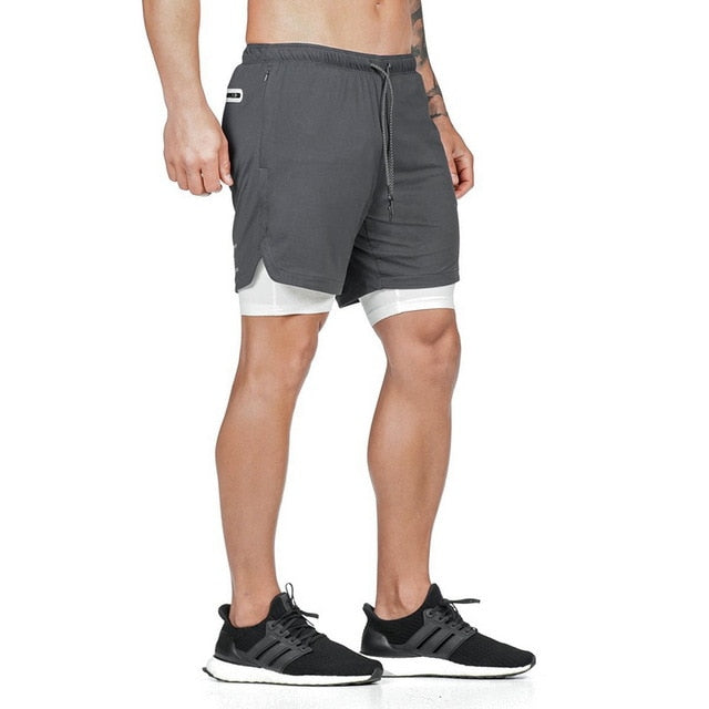 Men's 2 in 1 Joggers Shorts Security Pockets Leisure Sporting Shorts Built-in Pockets Hips Hiden Zipper Pockets Fitness Shorts