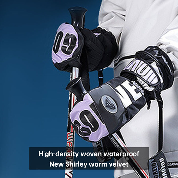 Winter warm ski gloves waterproof outdoor plush thickened windproof touch screen veneer gloves