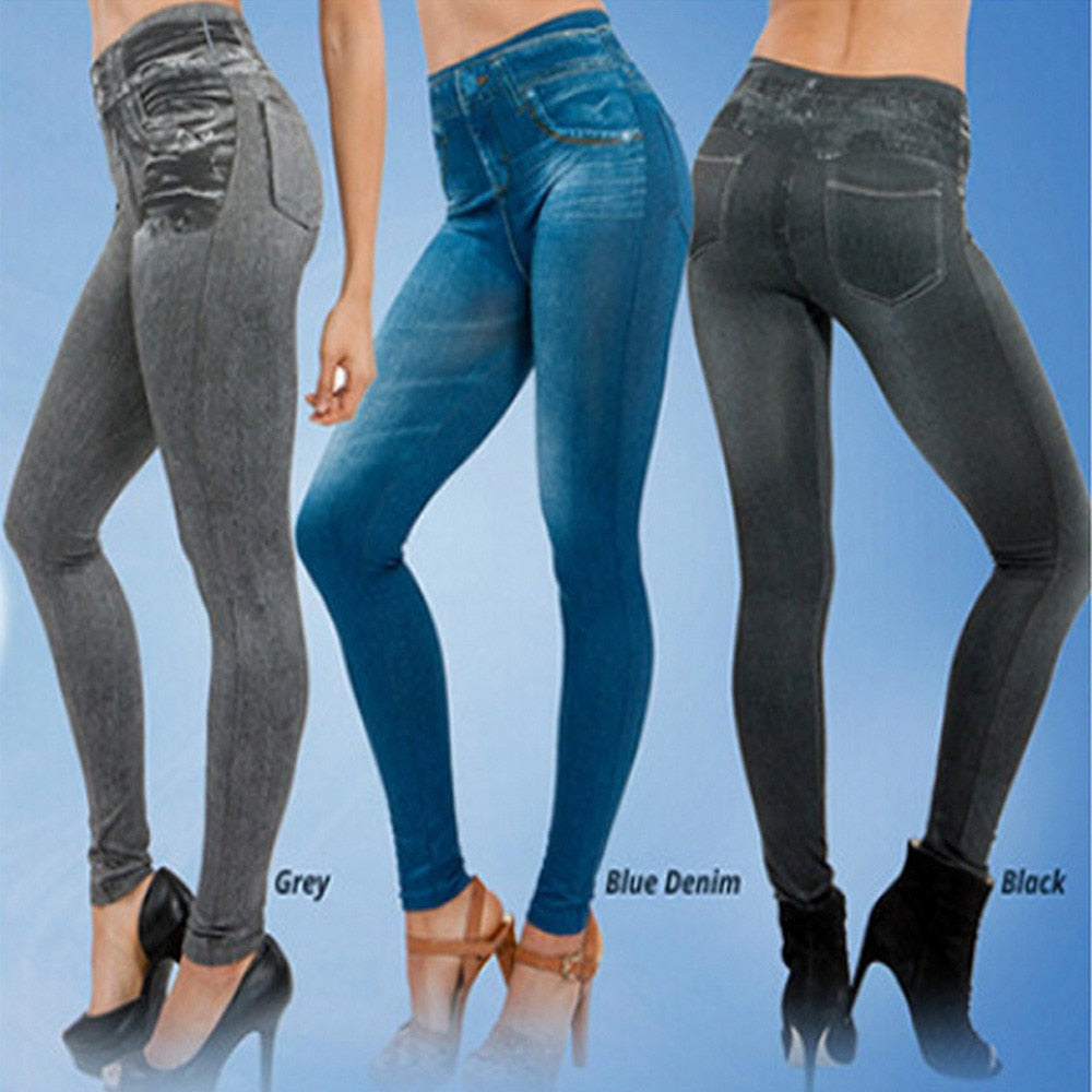 Women Fashion Faux Denim Jeans Leggings Real Pocket Casual Pencil Pants leggings Velvet Leggings Warm Plus Size Workout Legging - Shaners Merchandise