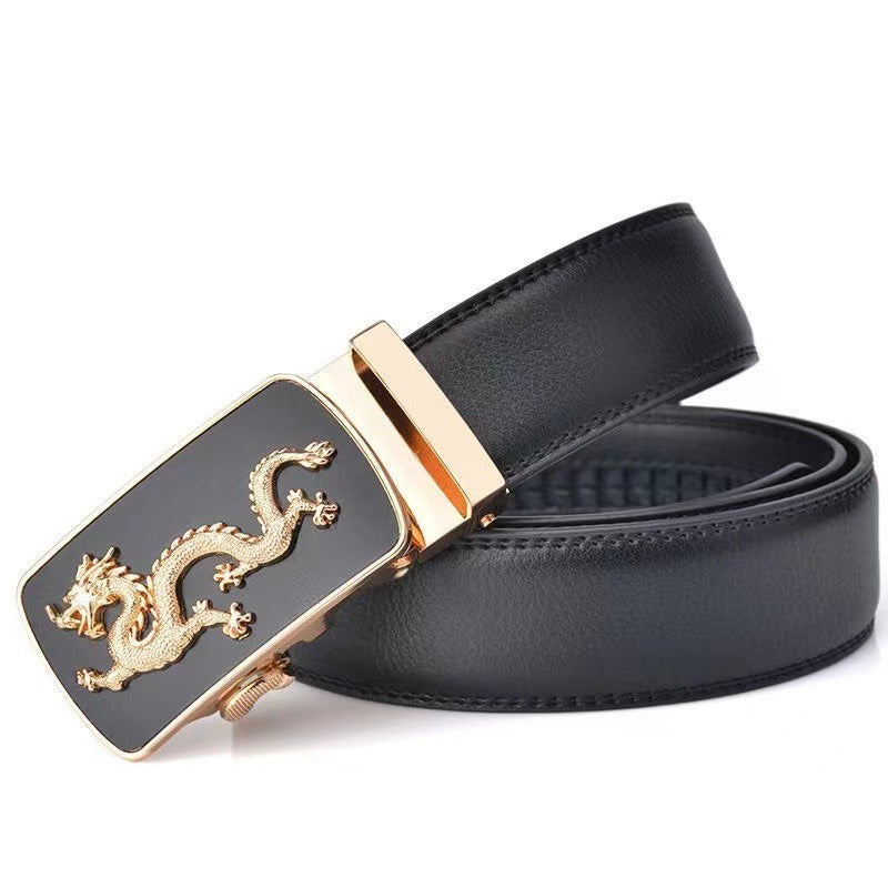 Men Automatic Buckle Belts New Fashion Brand Designer Dragon Leather Belts for Business Men Luxury Black Strap Waistband