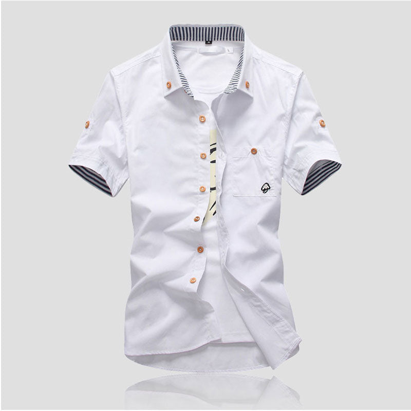 Mushroom Embroidery Mens Short Sleeve Casual Shirts Summer Cotton Shirts - Shaners Merchandise