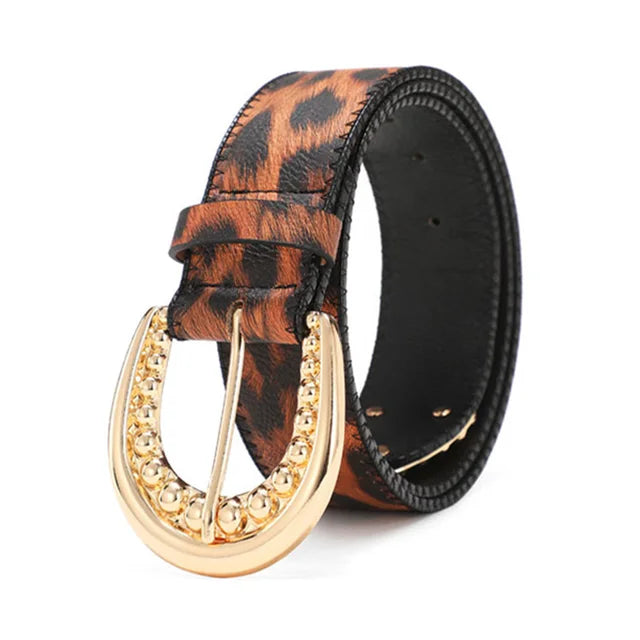 Ladies Good Quality PU Leather Belts Women's Casual Fashion Design Leopard Yellow Belt for Women Skirt