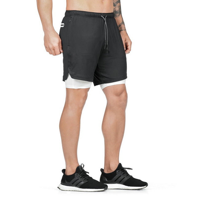 Men's 2 in 1 Joggers Shorts Security Pockets Leisure Sporting Shorts Built-in Pockets Hips Hiden Zipper Pockets Fitness Shorts