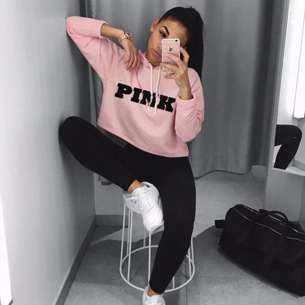 Women Oversized Hoodies Jumper Sweatshirt Female Pink Cropped Top - Shaners Merchandise