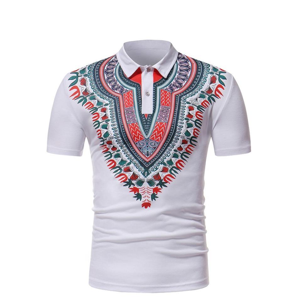 Mens T Shirt African Style Comf Slim Fit Short Sleeve Printed Tee T-shirt Casual Tops - Shaners Merchandise