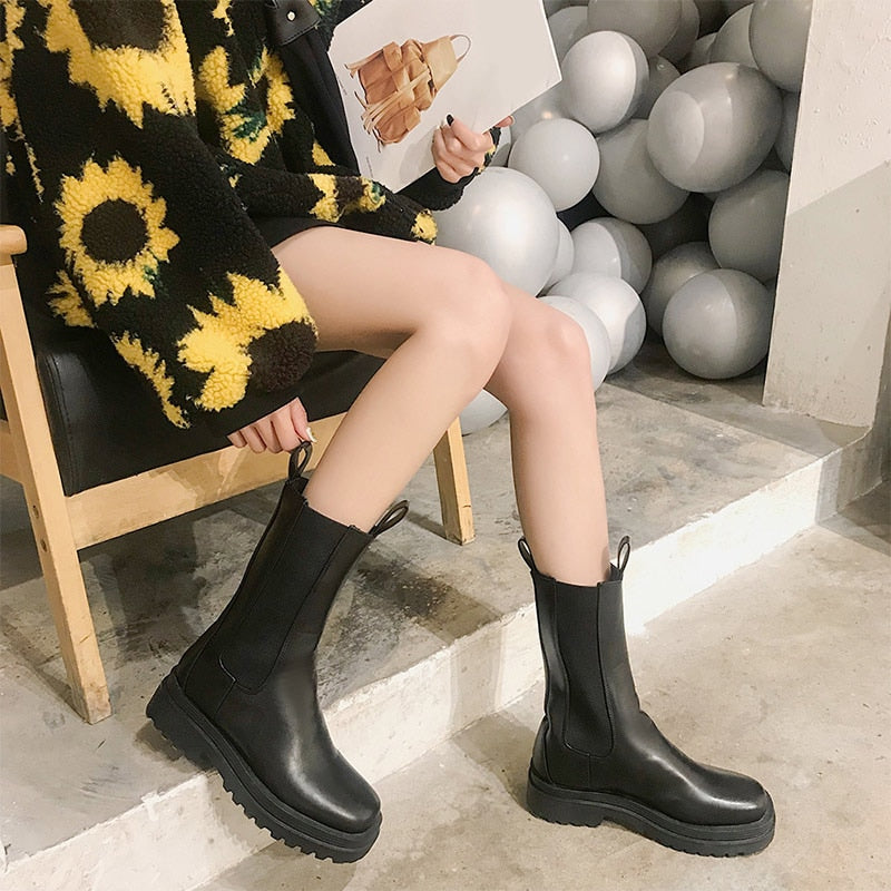 Women Chunky Heel Ankle Boots Woman Shoes Autumn Brand Designer Chelsea Boots Female Platform Boots Lasdies Fashion