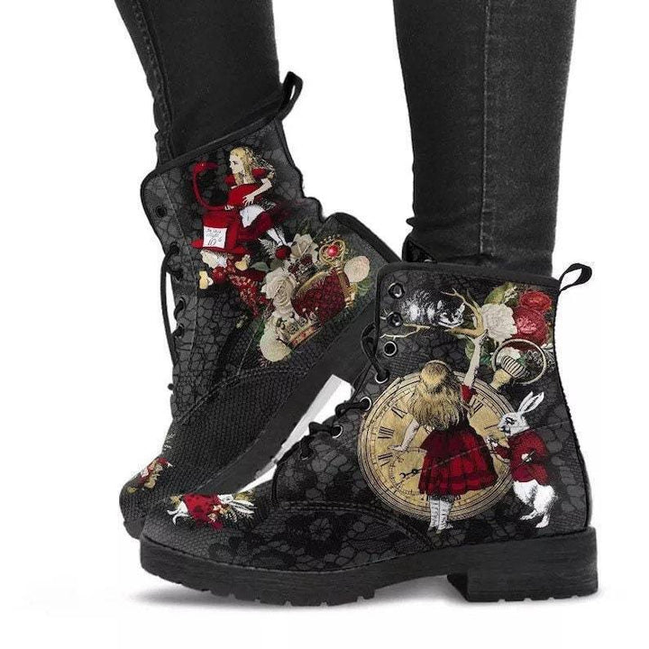 European and American plus leather Martin boots women's Gothic printed British boots Wish workwear combat boots(Theses Boots Do Not Ship To India & Canada)