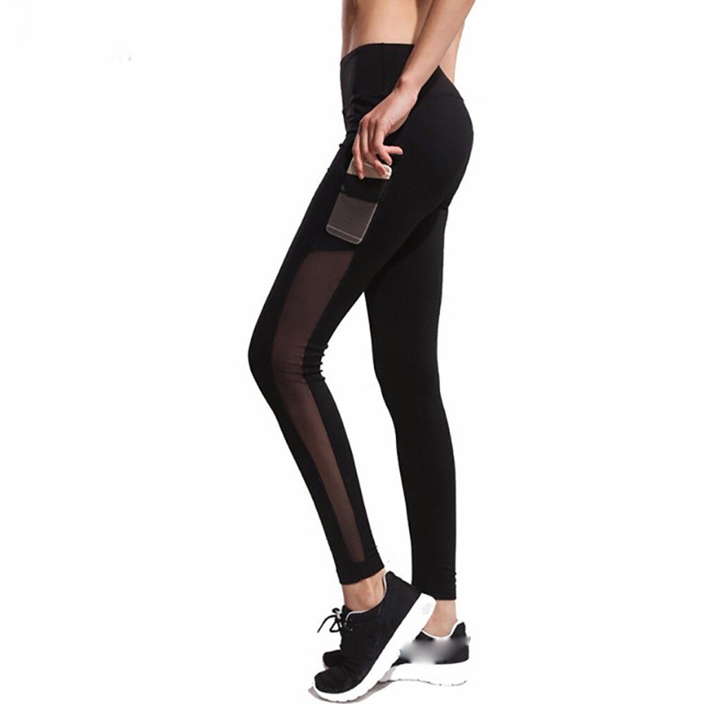 Women fitness black tights mesh leggings with pocket Pluscool sports - Shaners Merchandise