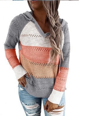 Women's autumn and winter new knitted hoodies with hooded sweaters for women