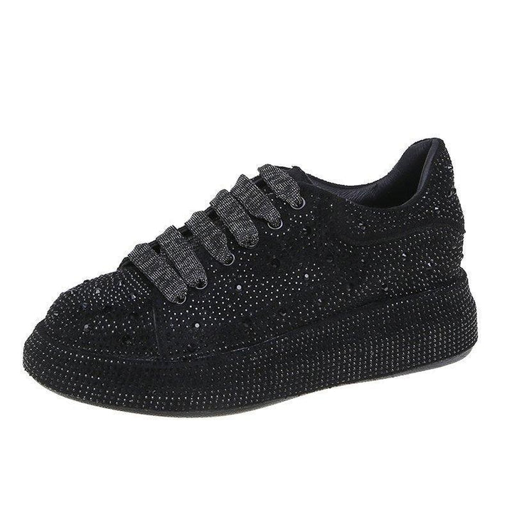 Autumn new full diamond sponge cake thick sole sports and leisure shoes, popular on the internet with leather surface women's single shoe trend - Shaners Merchandise