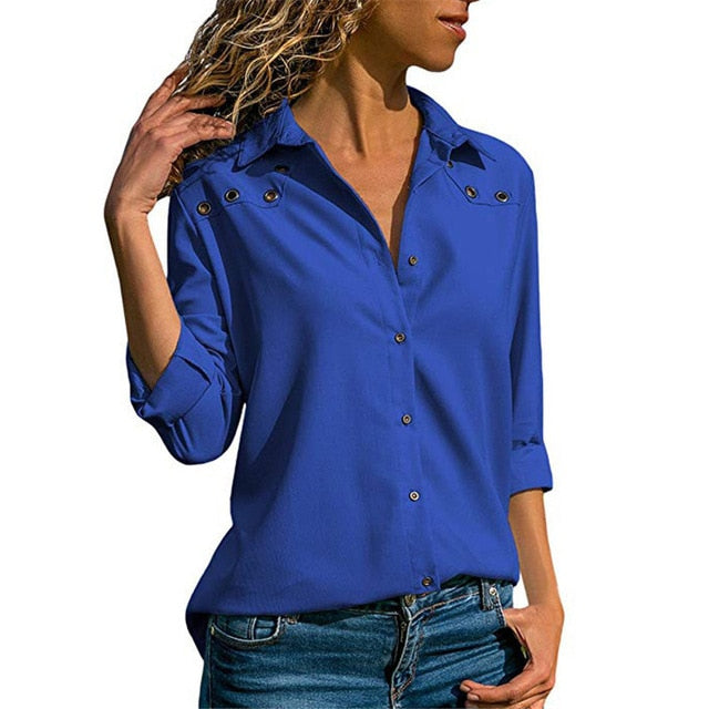 Women Tops Blouses  Autumn Elegant Long Sleeve Blouse Shirt Turn Down Collar Chiffon Blouse Office Shirts Blusas Camisa