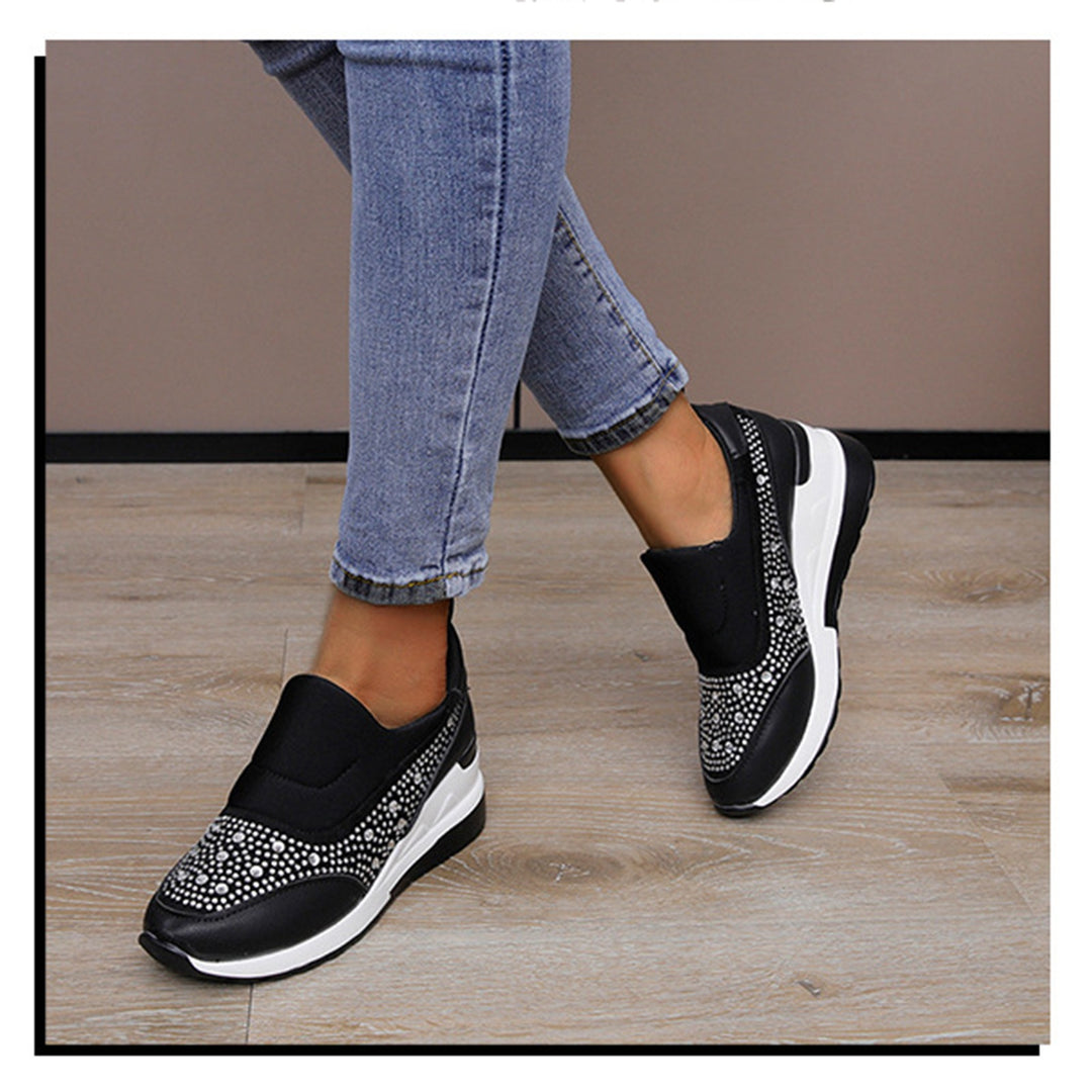 Large slope heel shoes for women in spring, new rhinestone inner height increasing shoes, high heels, lazy shoes, casual sports shoes for women - Shaners Merchandise