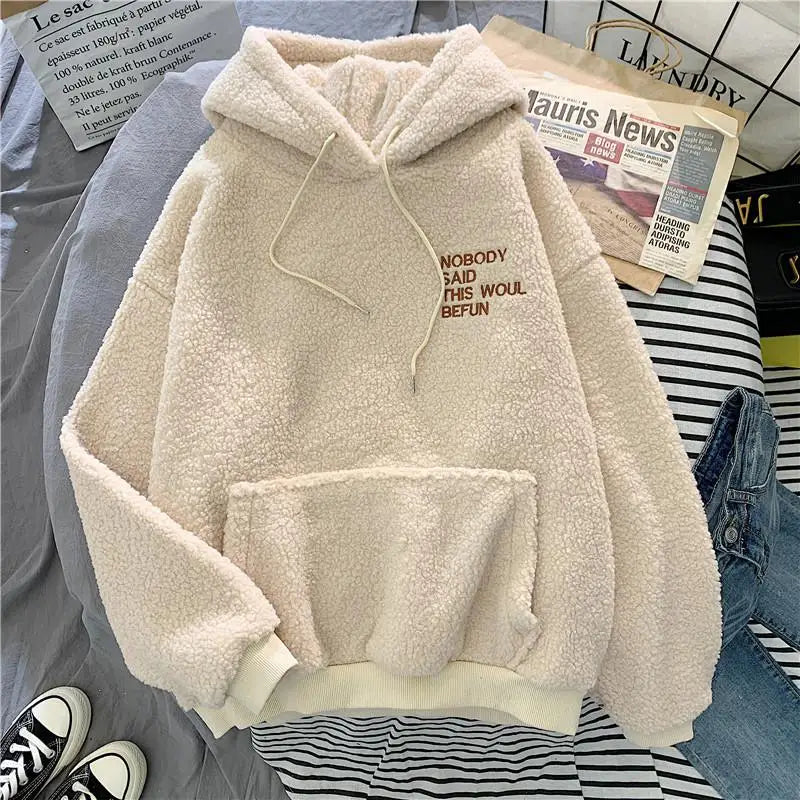 Loose Pocket Hoodies Womens Fleece Flannel Pullover Female Sweatshirt - Shaners Merchandise