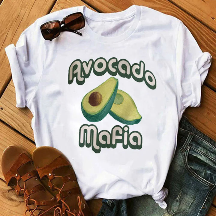 Kawaii Cartoon Avocado Short Sleeve T-shirt  Female Tee Summer Women T-shirts Tops