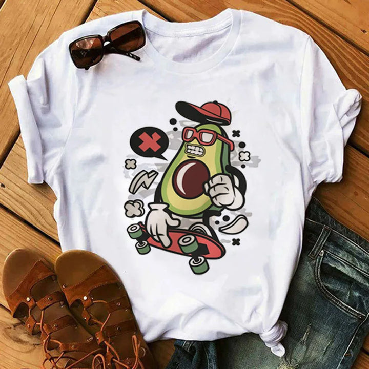 Kawaii Cartoon Avocado Short Sleeve T-shirt  Female Tee Summer Women T-shirts Tops