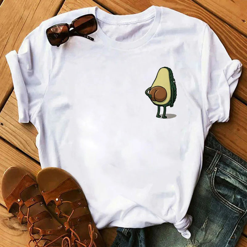 Kawaii Cartoon Avocado Short Sleeve T-shirt  Female Tee Summer Women T-shirts Tops