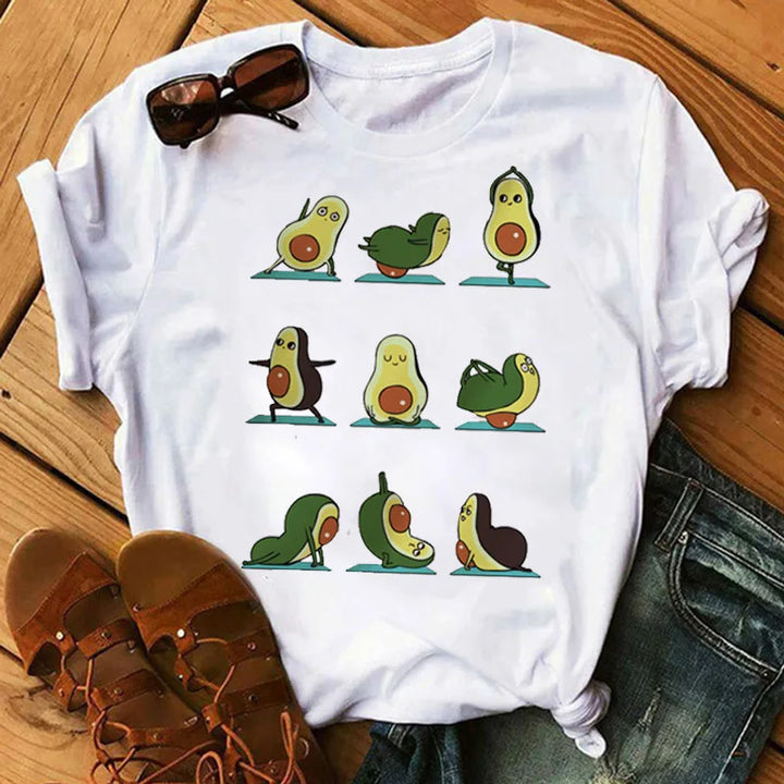 Kawaii Cartoon Avocado Short Sleeve T-shirt  Female Tee Summer Women T-shirts Tops