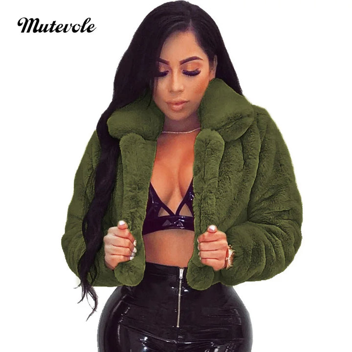 Mutevole Fluffy Faux Fur Coats Jackets Women Furry Fake Fur Crop Jacket - Shaners Merchandise