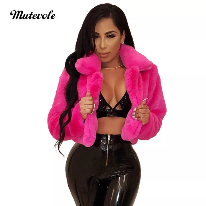 Mutevole Fluffy Faux Fur Coats Jackets Women Furry Fake Fur Crop Jacket - Shaners Merchandise