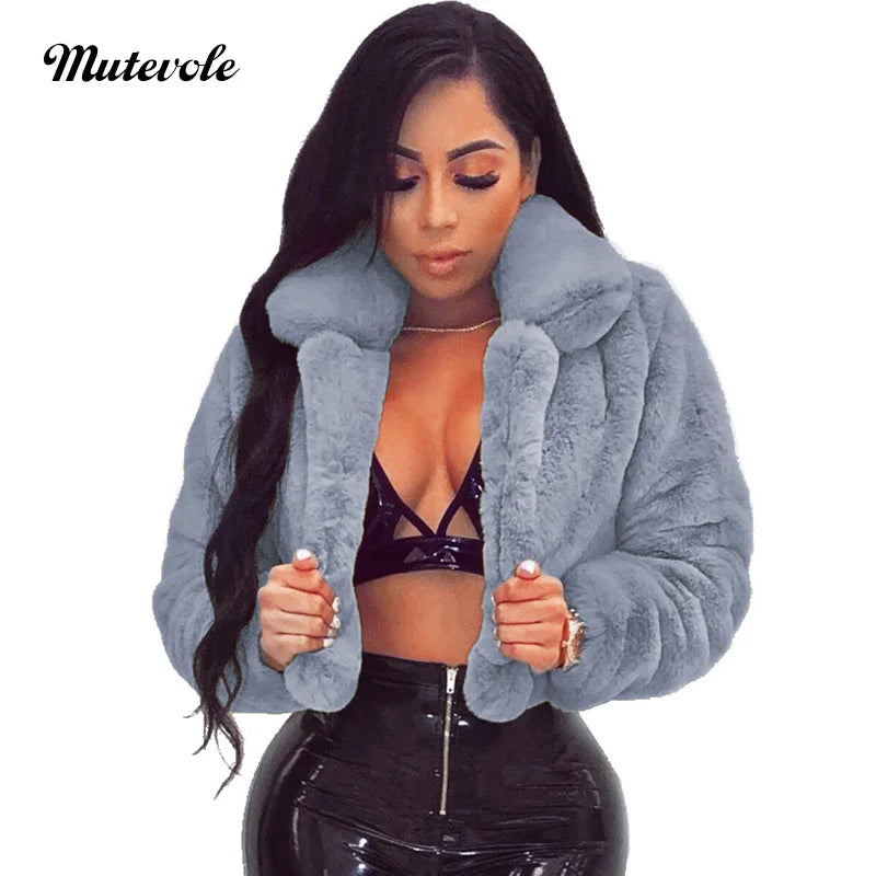 Mutevole Fluffy Faux Fur Coats Jackets Women Furry Fake Fur Crop Jacket - Shaners Merchandise