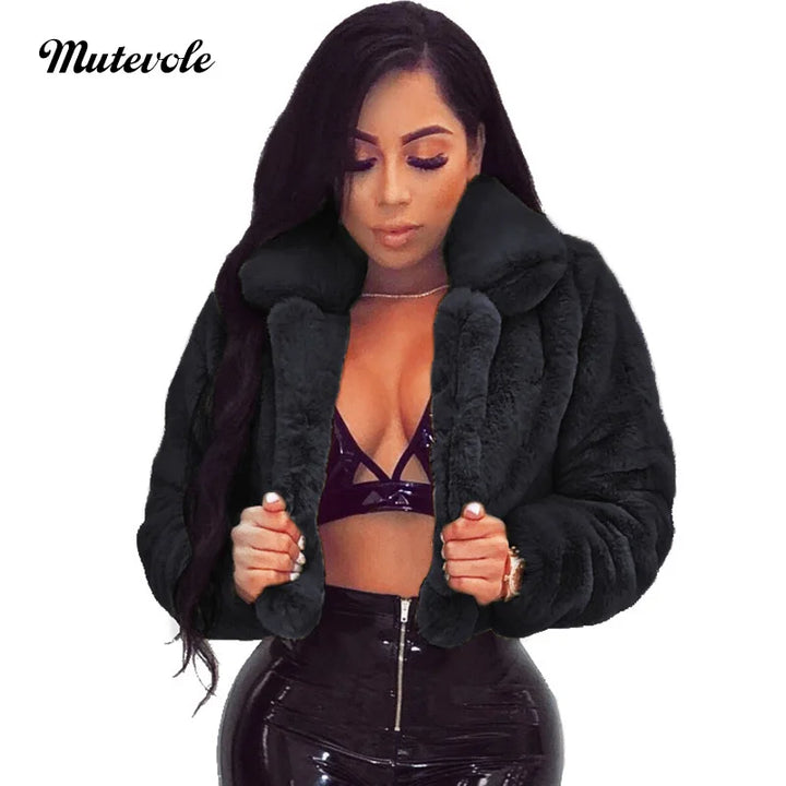 Mutevole Fluffy Faux Fur Coats Jackets Women Furry Fake Fur Crop Jacket - Shaners Merchandise