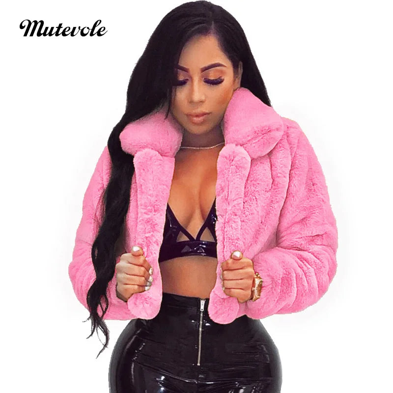 Mutevole Fluffy Faux Fur Coats Jackets Women Furry Fake Fur Crop Jacket - Shaners Merchandise