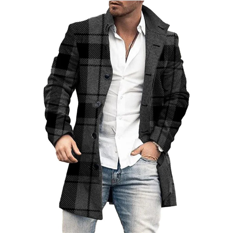 Plaid Coat Polyester Turn-Down Collar Varsity Jacket for Men Outdoor Casual - Shaners Merchandise