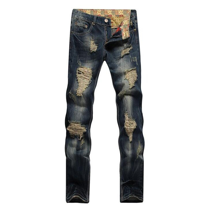 Fashion Hole Straight Jeans Homme Retro Mens Denim Trousers High Quality Cotton - Shaners Merchandise