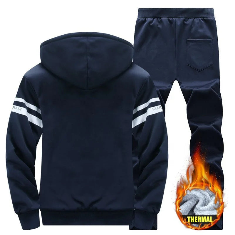 Custom PLUS SIZES Men Winter Thermal Sweatsuit Hooded Sports Suit Full Front - Shaners Merchandise