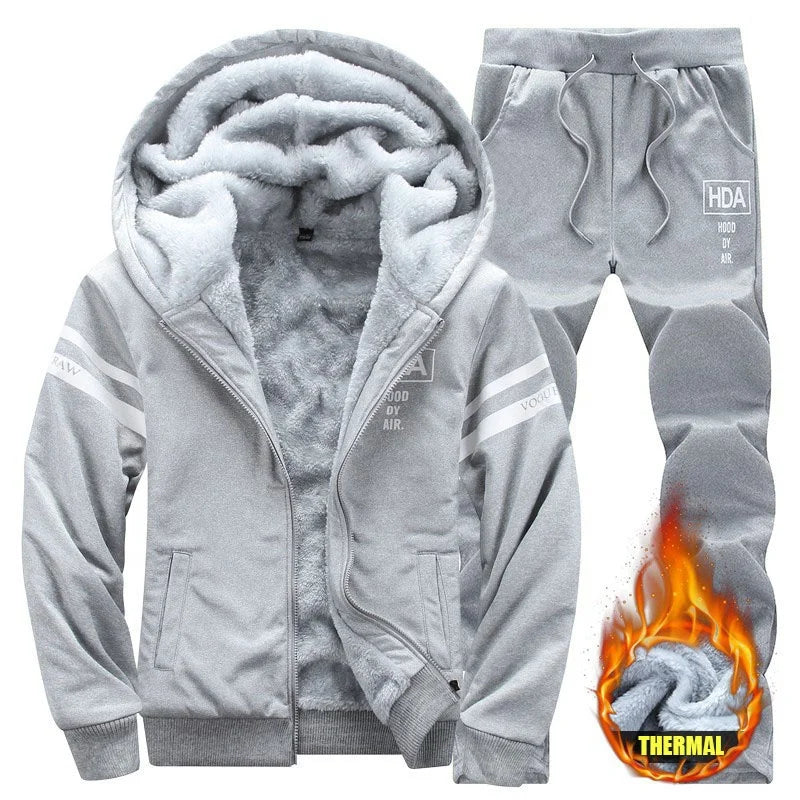 Custom PLUS SIZES Men Winter Thermal Sweatsuit Hooded Sports Suit Full Front - Shaners Merchandise