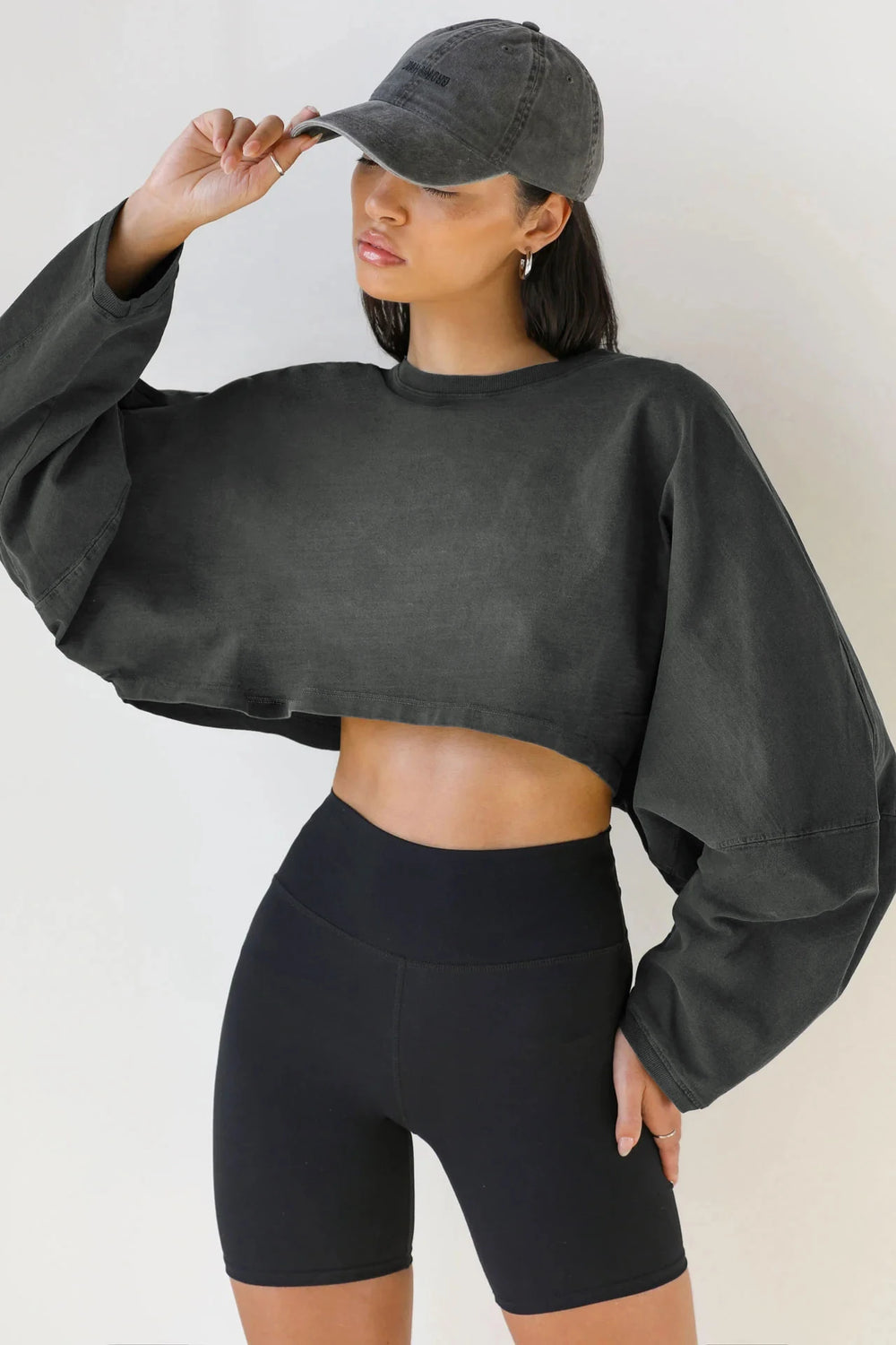 Wholesale Long Sleeve Crewneck Crop Top TShirt Casual Solid Loose Fit Workout - Shaners Merchandise