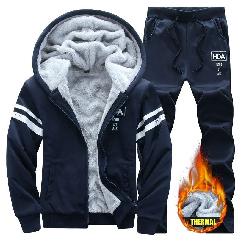 Custom PLUS SIZES Men Winter Thermal Sweatsuit Hooded Sports Suit Full Front - Shaners Merchandise