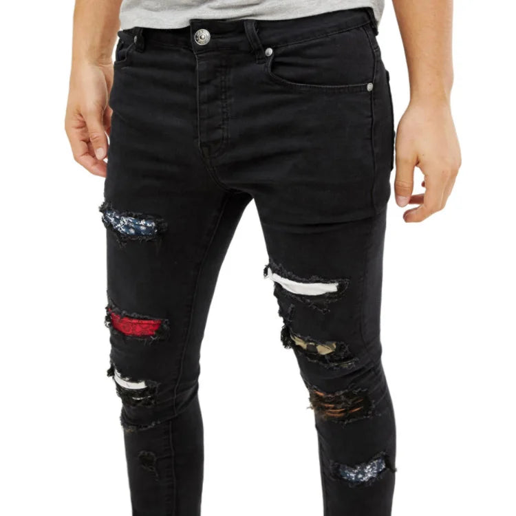 New Men Hot Sale Slim Fit Hole Patch High Elasticity Biker Jeans Destroyed - Shaners Merchandise