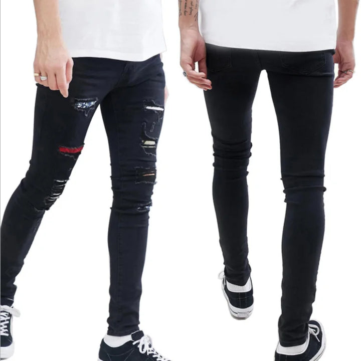 New Men Hot Sale Slim Fit Hole Patch High Elasticity Biker Jeans Destroyed - Shaners Merchandise