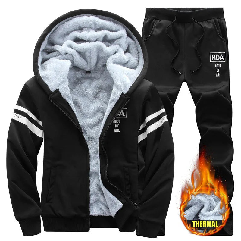 Custom PLUS SIZES Men Winter Thermal Sweatsuit Hooded Sports Suit Full Front - Shaners Merchandise