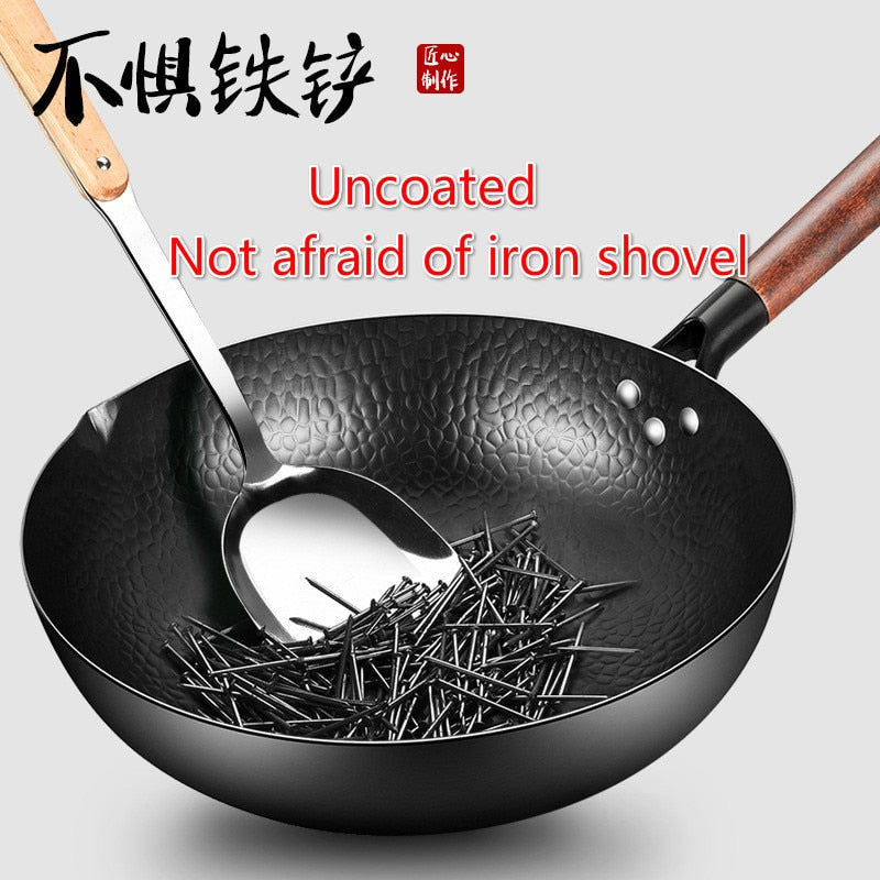 Handmade Iron Pot n Gas Stove Induction Cooker Universal Wood Cover Iron Wok - Shaners Merchandise