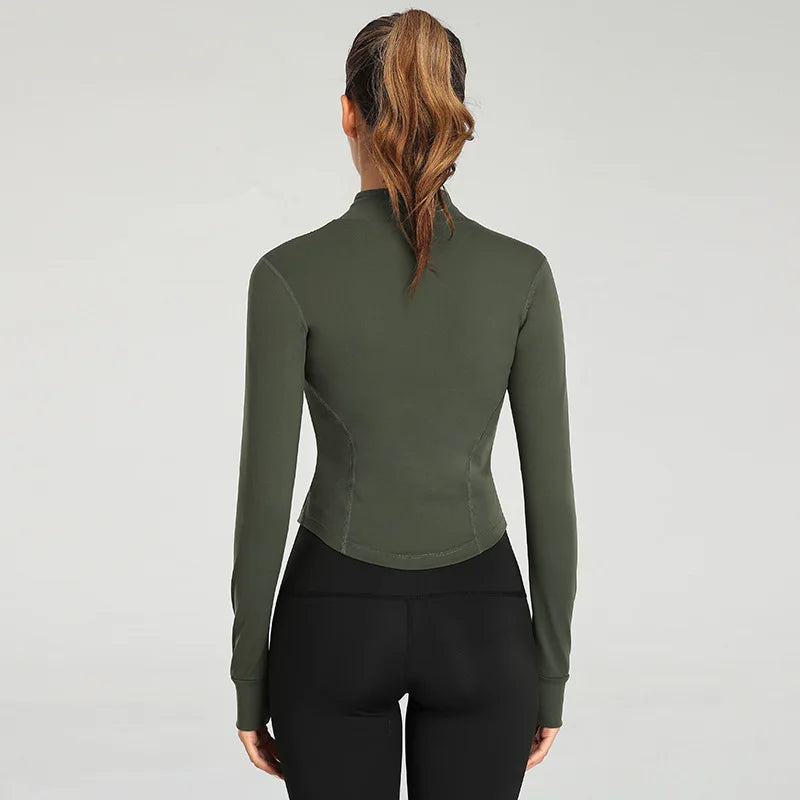 Zipper Long Sleeve Yoga Jackets Sports Yoga Tops Womens Running Coat Workout - Shaners Merchandise