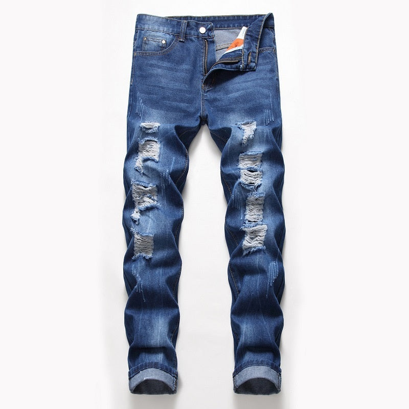 Fashion Hole Straight Jeans Homme Retro Mens Denim Trousers High Quality Cotton - Shaners Merchandise