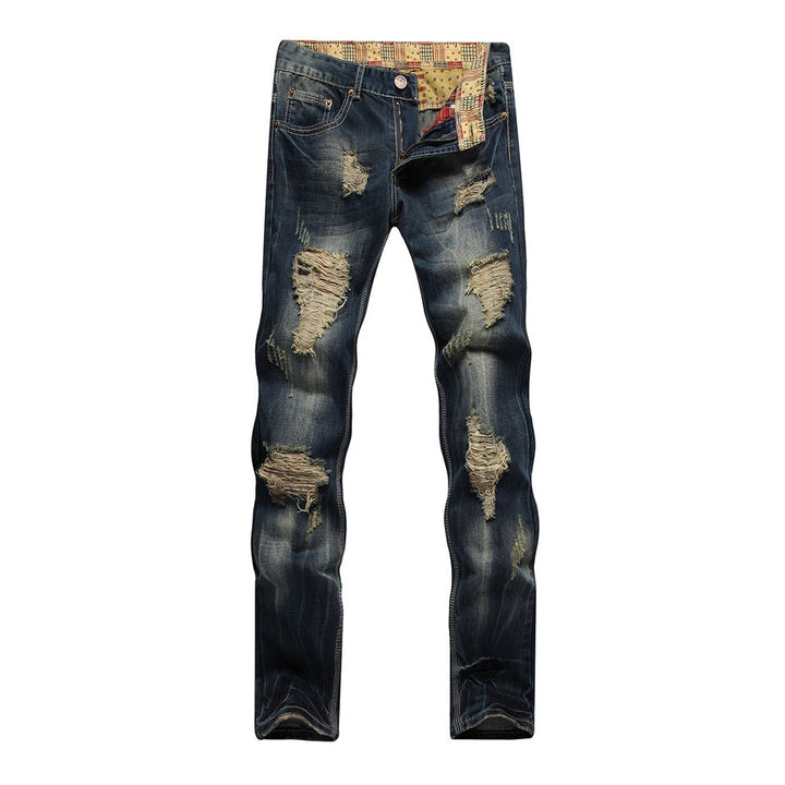 Fashion Hole Straight Jeans Homme Retro Mens Denim Trousers High Quality Cotton - Shaners Merchandise